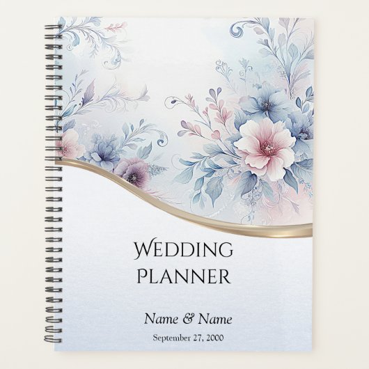 Waterverf Blauw Roze Bloemen Bruiloftsplanner Planner (Voorkant)