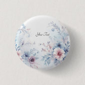 Waterverf Blauw Roze Bloemen Button (Voorkant)
