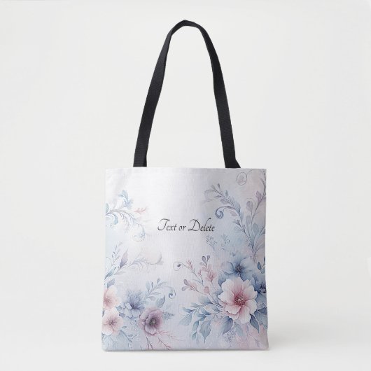 Waterverf Blauw Roze Bloemen Canvas tas (Voorkant)