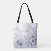 Waterverf Blauw Roze Bloemen Canvas tas (Achterkant)