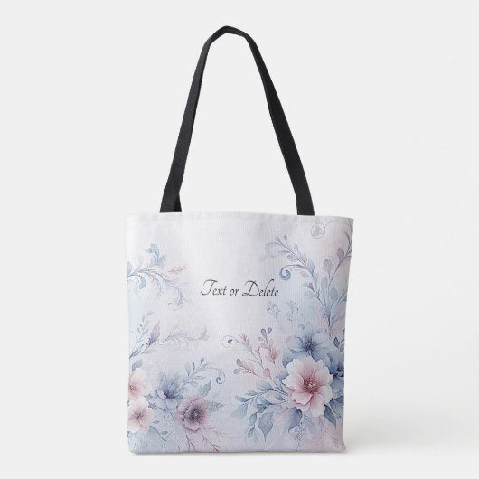 Waterverf Blauw Roze Bloemen Canvas tas (Achterkant)