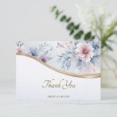 Waterverf Blauw Roze Bloemen Dank u kaart (Staand voorkant)