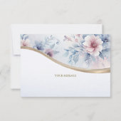 Waterverf Blauw Roze Bloemen Dank u kaart (Achterkant)