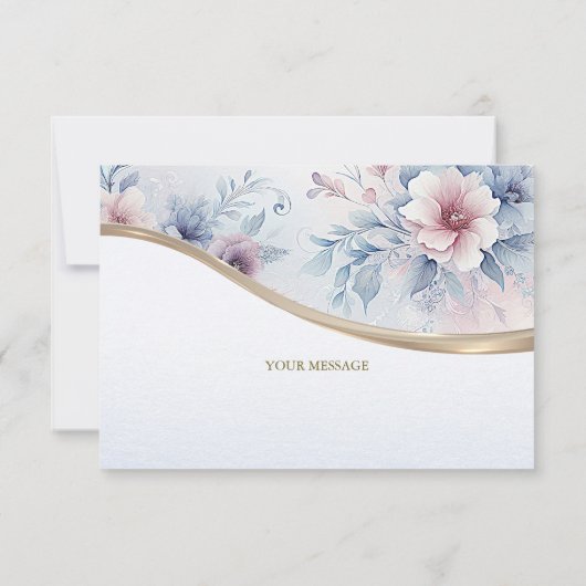 Waterverf Blauw Roze Bloemen Dank u kaart (Achterkant)