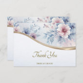 Waterverf Blauw Roze Bloemen Dank u kaart (Voorkant / Achterkant)
