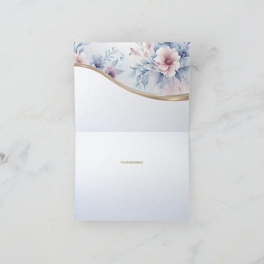 Waterverf Blauw Roze Bloemen Dank u kaart (Binnen)
