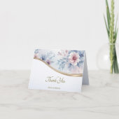 Waterverf Blauw Roze Bloemen Dank u kaart (Voorkant)