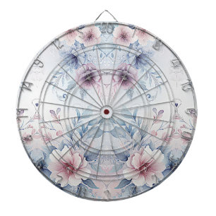 Waterverf Blauw Roze Bloemen Dartboard Dartbord