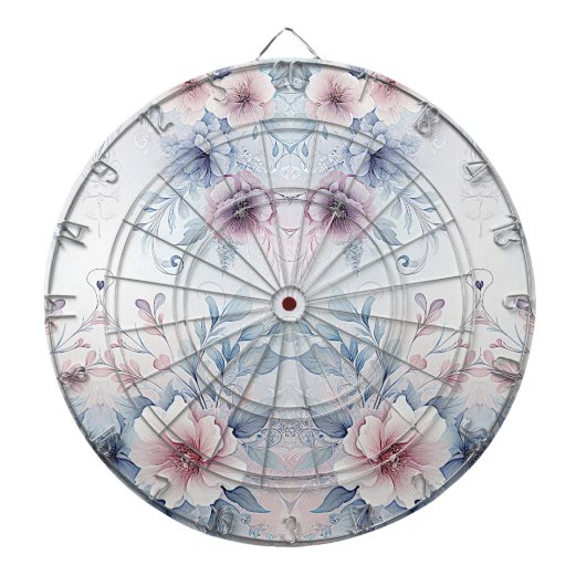 Waterverf Blauw Roze Bloemen Dartboard Dartbord (Voorkant)