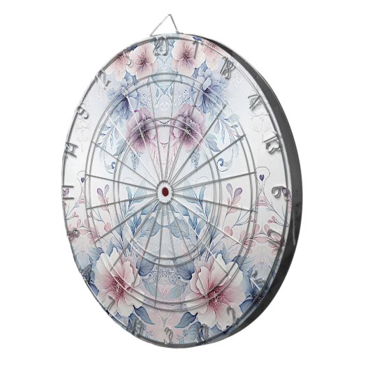 Waterverf Blauw Roze Bloemen Dartboard Dartbord (Voorkant Rechts)