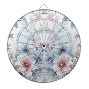 Waterverf Blauw Roze Bloemen Dartboard Dartbord