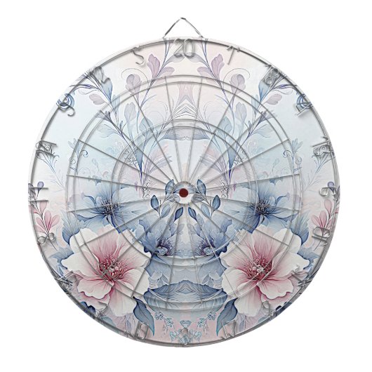 Waterverf Blauw Roze Bloemen Dartboard Dartbord (Voorkant)