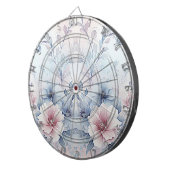 Waterverf Blauw Roze Bloemen Dartboard Dartbord (Voorkant Rechts)