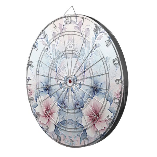 Waterverf Blauw Roze Bloemen Dartboard Dartbord (Voorkant Rechts)