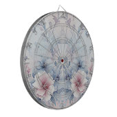 Waterverf Blauw Roze Bloemen Dartboard Dartbord (Voorkant Links)