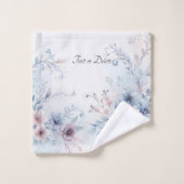 Waterverf Blauw Roze Bloemen Handdoek Set (Wasdoekje)