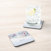 Waterverf Blauw Roze Bloemen Hard Plastic Onderzet Bier Onderzetter (Rechterzijde)