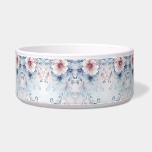 Waterverf Blauw Roze Bloemen Keramische Pet Bowl Voerbakje