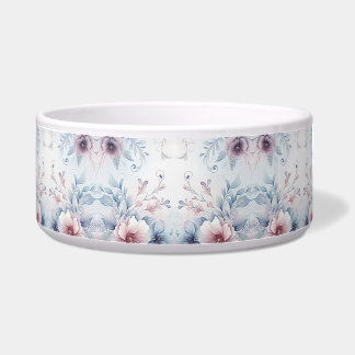 Waterverf Blauw Roze Bloemen Keramische Pet Bowl Voerbakje