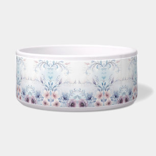 Waterverf Blauw Roze Bloemen Keramische Pet Bowl Voerbakje