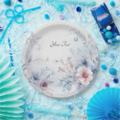 Waterverf Blauw Roze Bloemen Papier Bord (Feest)