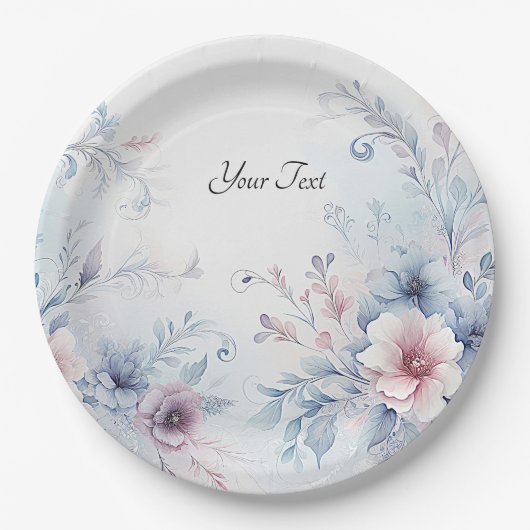 Waterverf Blauw Roze Bloemen Papier Bord (Voorkant)