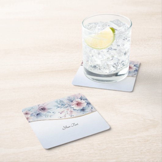 Waterverf Blauw Roze Bloemen Papier Onderzetter (Insitu)