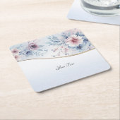 Waterverf Blauw Roze Bloemen Papier Onderzetter (Schuin)