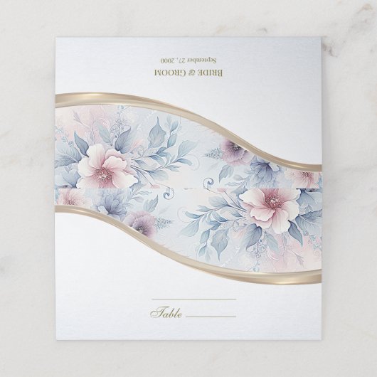 Waterverf Blauw Roze Bloemen Place Card Plaatskaartje (Buitenkant ongevouwen)