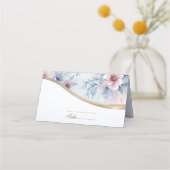 Waterverf Blauw Roze Bloemen Place Card Plaatskaartje (Voorkant)