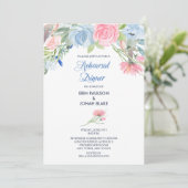 Waterverf Blauw Roze Bloemen repetitie diner Kaart (Staand voorkant)