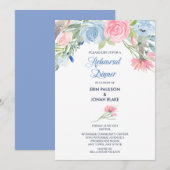 Waterverf Blauw Roze Bloemen repetitie diner Kaart (Voorkant / Achterkant)