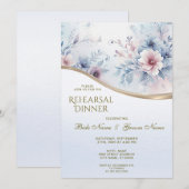 Waterverf Blauw Roze Bloemen repetitie diner Kaart (Voorkant / Achterkant)