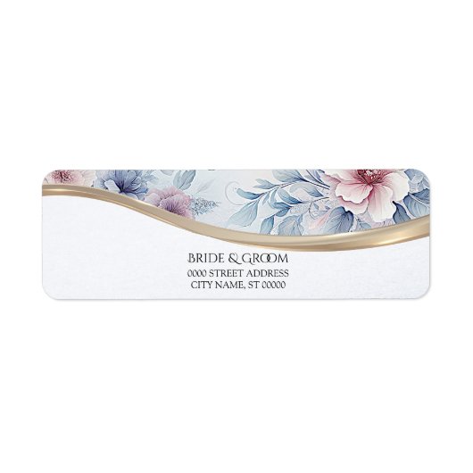 Waterverf Blauw Roze Bloemen Retouradres Label (Voorkant)