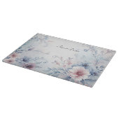 Waterverf Blauw Roze Bloemen Snijplank (Hoek)