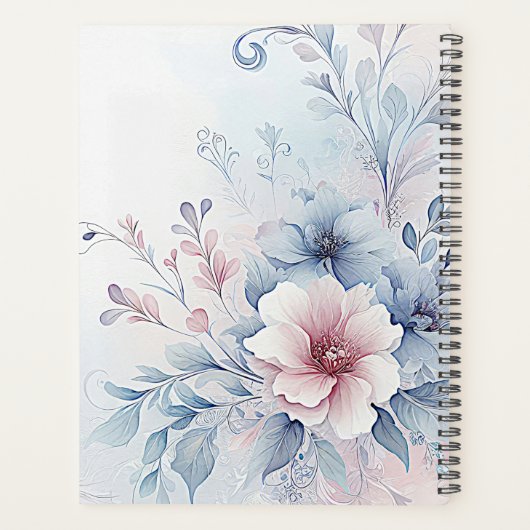 Waterverf Blauw Roze Bloemen Trouw Planner (Achterkant)