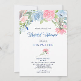 Waterverf Blauw Roze Bloemen Vrijgezellenfeest Inv Kaart