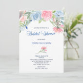 Waterverf Blauw Roze Bloemen Vrijgezellenfeest Inv Kaart (Staand voorkant)