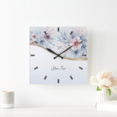 Waterverf Blauw Roze Bloemen Wandklok (Huis)