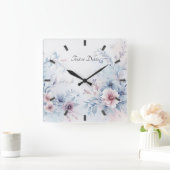 Waterverf Blauw Roze Bloemen Wandklok (Huis)