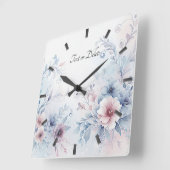 Waterverf Blauw Roze Bloemen Wandklok (Hoek)