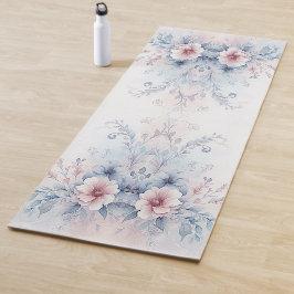 Waterverf Blauw Roze Bloemen Yoga Mat