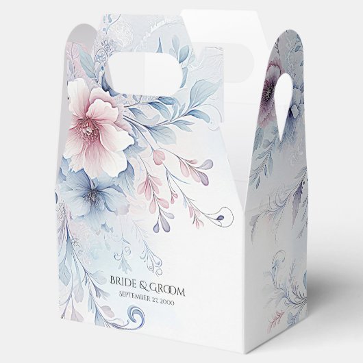 Waterverf Blauw Roze Bloemend Favor Doos Bedankdoosjes (Geopend)