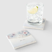 Waterverf Blauw Roze Bloemensteen Onderzetter (Zijkant)