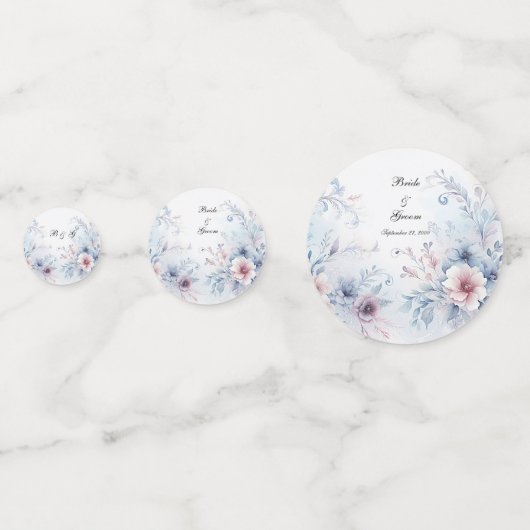 Waterverf Blauw Roze Bloementafel Confetti (Voorkanten)