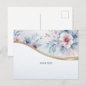 Waterverf Blauw Roze Bloemkaart Briefkaart (Voorkant / Achterkant)