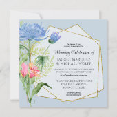 Waterverf Blauw Roze Elegante Bloemen n Varen Trou Kaart (Voorkant)