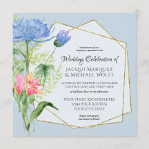 Waterverf Blauw Roze Elegante Bloemen n Varen Trou