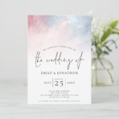 Waterverf Blauw Roze Foto Overlay Bruiloft Kaart (Staand voorkant)