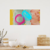 Waterverf Blauw Roze Geel Moderne Muurkunst Poster (Keuken)
